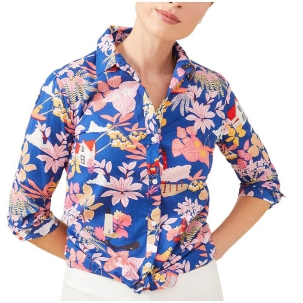 J. McLaughlin Along the Coast Lois Blouse Golden Retriever Doodle Dogs Small